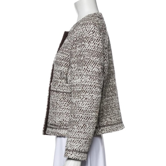 EUC Lafayette 148 New York tweed white brown glittery silver lurex jacket, M - Picture 2 of 6